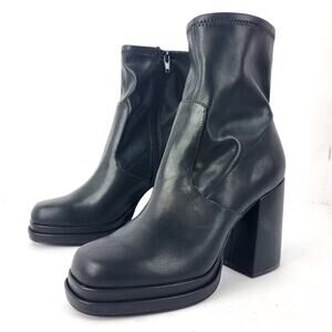 Steve Madden Mia Women Oppal Black Vegan Leather Retro Square Boots sizes 7&8.5